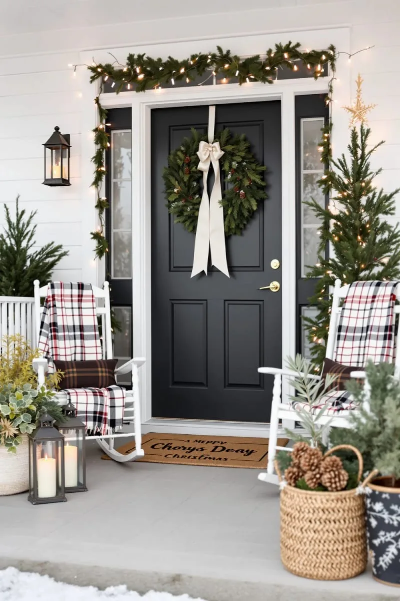 29 Simple Christmas Decor Ideas for a Beautiful Holiday Season 54 simple pine wreath hung by a satin ribbon on interior doors 1