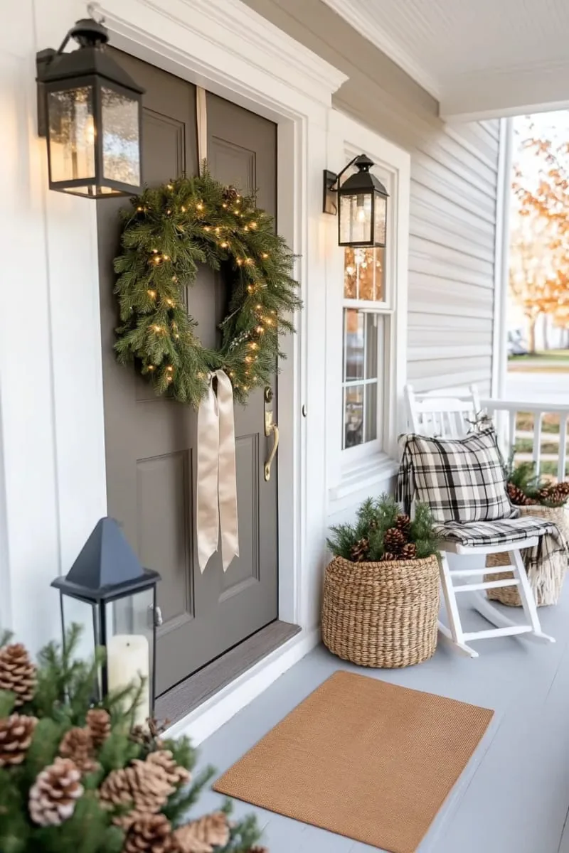 29 Simple Christmas Decor Ideas for a Beautiful Holiday Season 55 simple pine wreath hung by a satin ribbon on interior doors 1