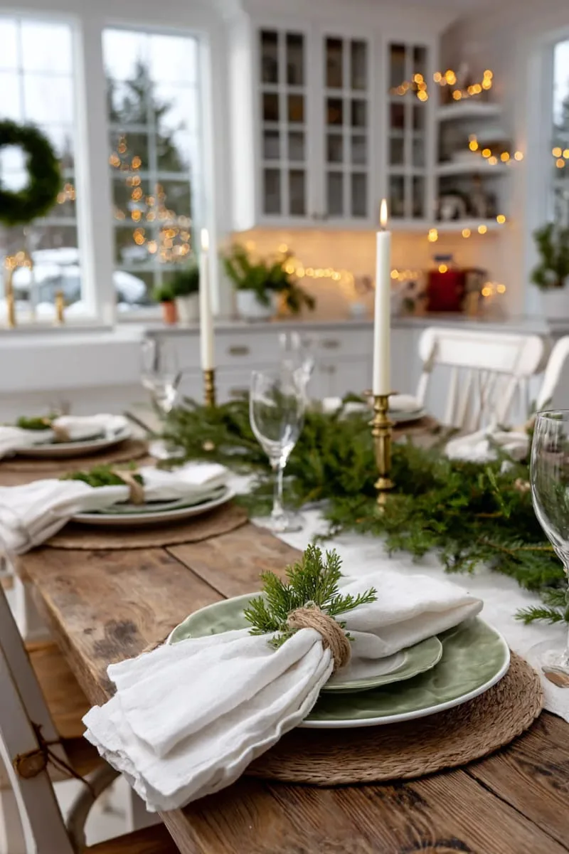 29 Simple Christmas Decor Ideas for a Beautiful Holiday Season 35 single sprig of pine or cedar tucked into linen napkins 1