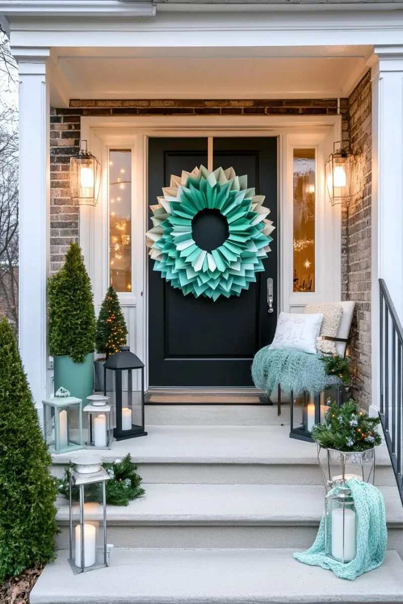 sleek modern wreath made of folded paper christmas trees in ombre colors 1