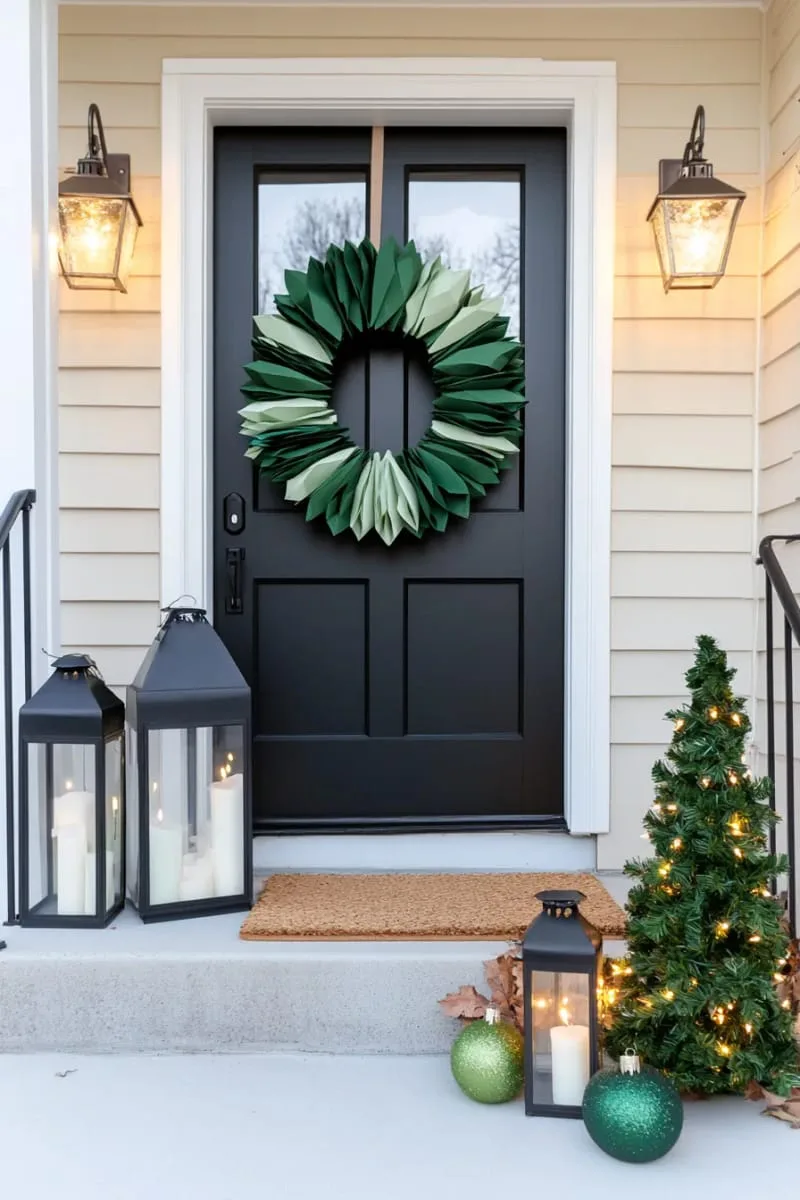 sleek modern wreath made of folded paper christmas trees in ombre colors 1