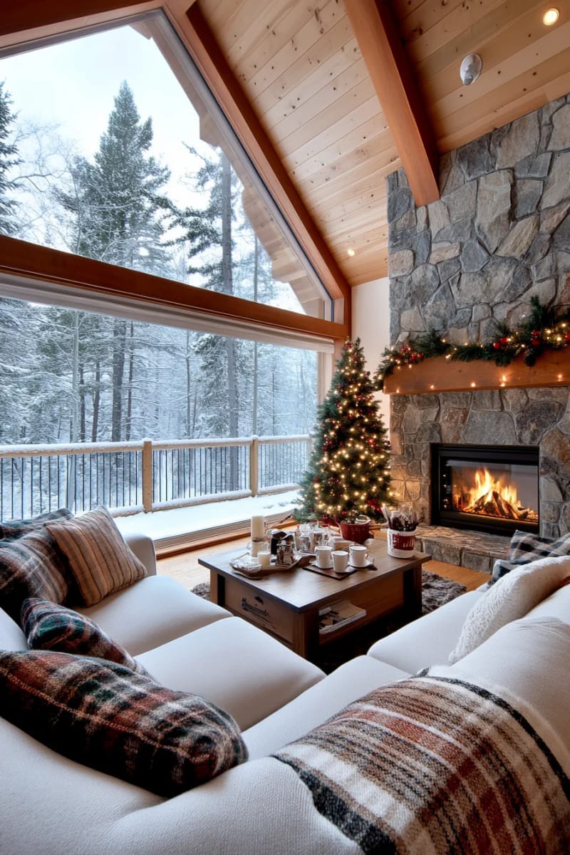 snowy outdoor view framed by frosted windows and cozy throws inside 1