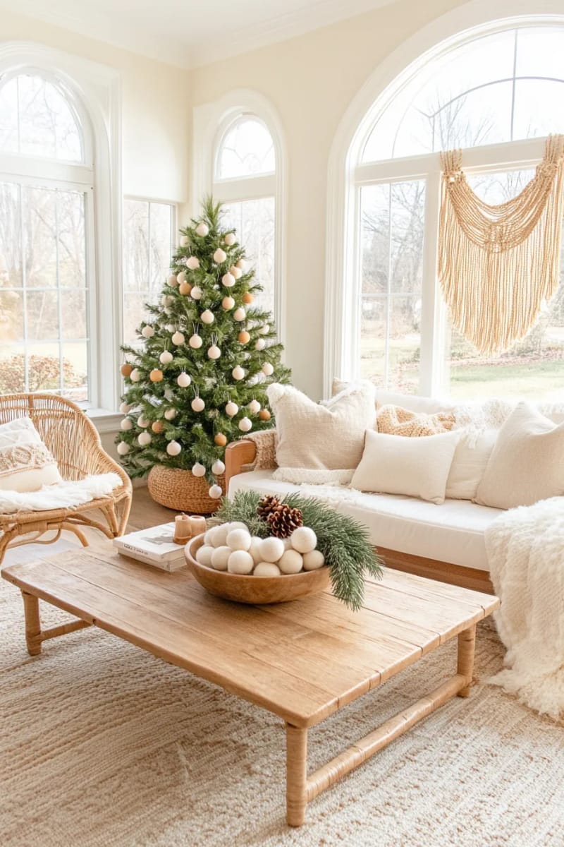 27 Dreamy Boho Christmas Decor Ideas to Try in 2025 63 soft felt ball ornaments in muted bohemian color palettes 1