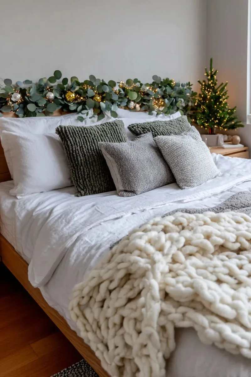 soft white fairy lights woven through a eucalyptus garland 1