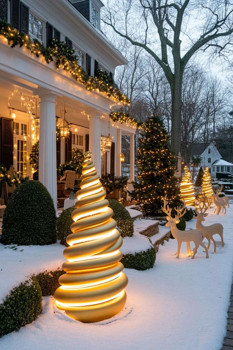 spiral light-up tree sculptures with glowing golden bases for a magical touch 1