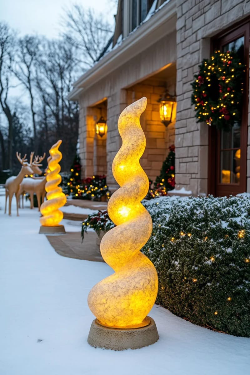 spiral light-up tree sculptures with glowing golden bases for a magical touch 1