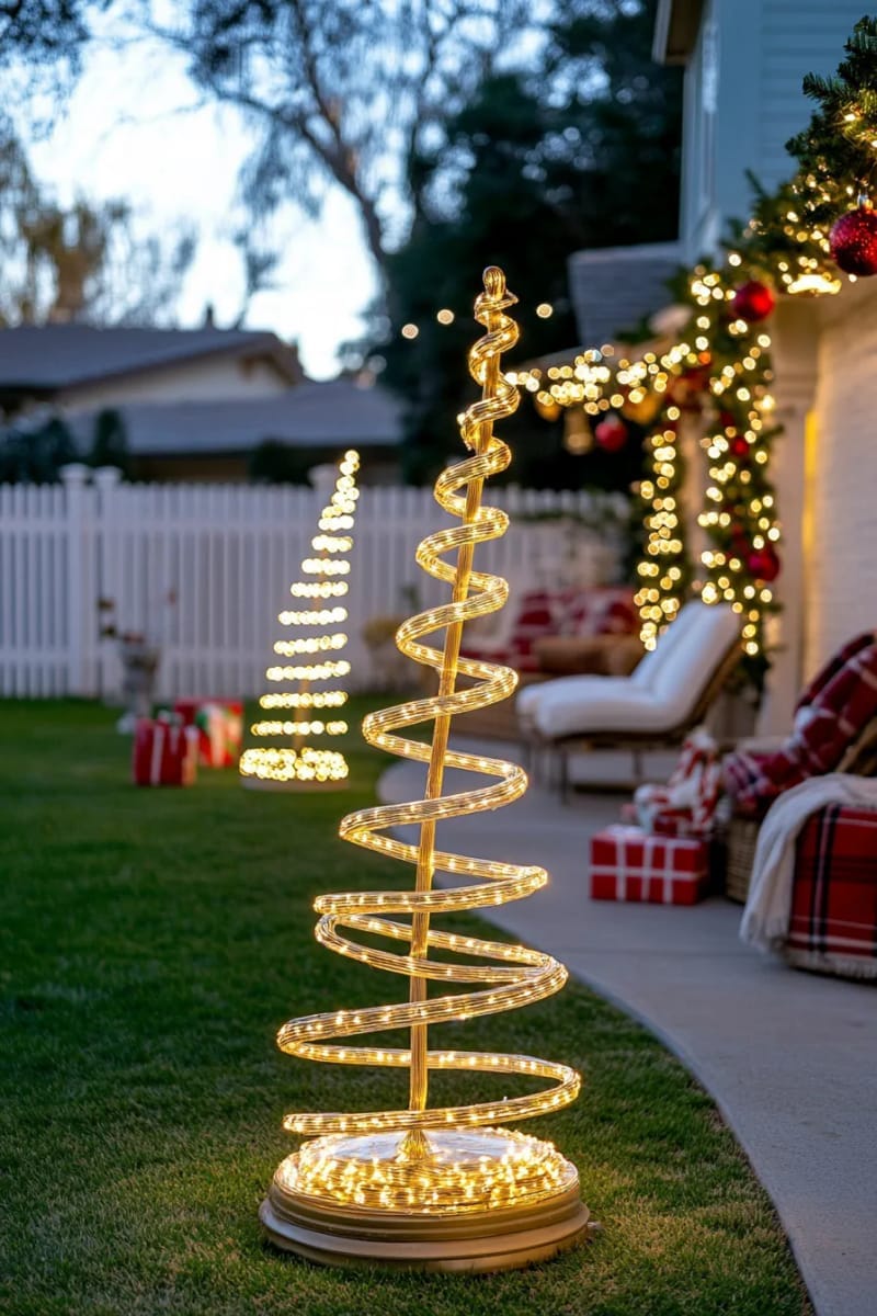 spiral light-up tree sculptures with glowing golden bases for a magical touch 1