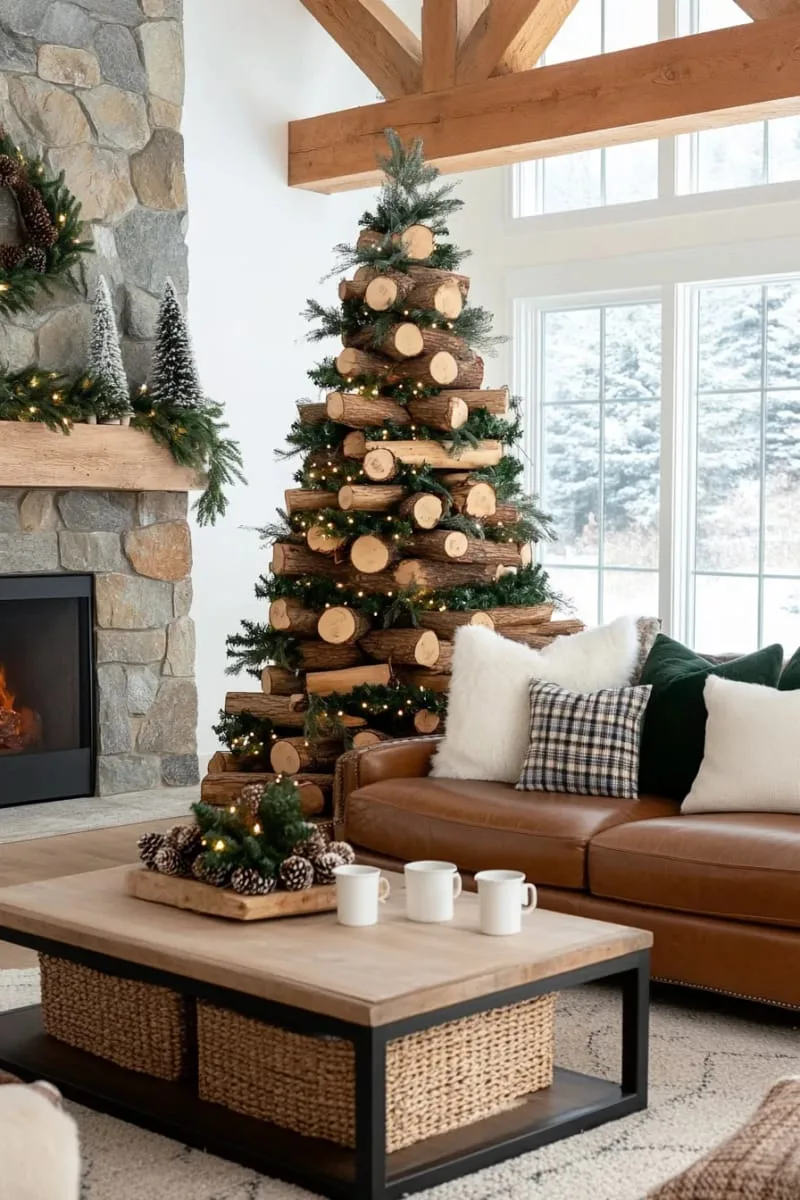 27 Sustainable Christmas Trees For Cheap and Eco-Friendly Decor 58 stack cut logs and wood slices for a chunky, rustic christmas tree. 1