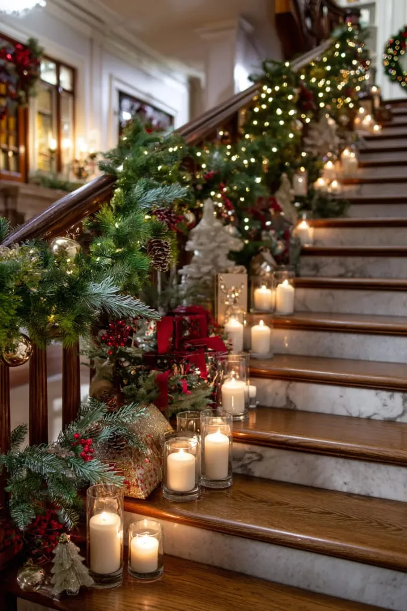 staircase lined with hundreds of candles and lush greenery for a magical entrance 1 staircase lined with hundreds of candles and lush greenery for a magical entrance 1