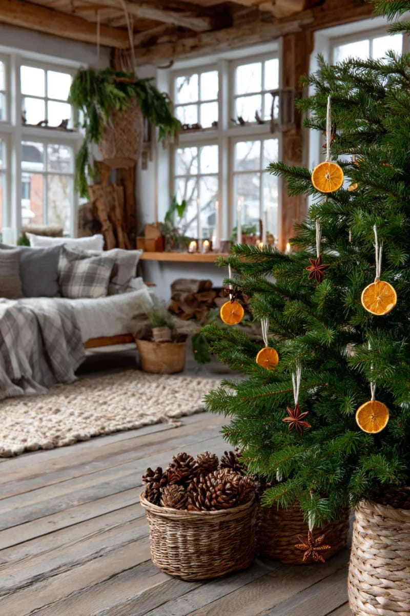 29 Inspiring Natural Christmas Decor Ideas for Modern Homes 62 star anise and dried orange slice ornaments for a natural tree look 1