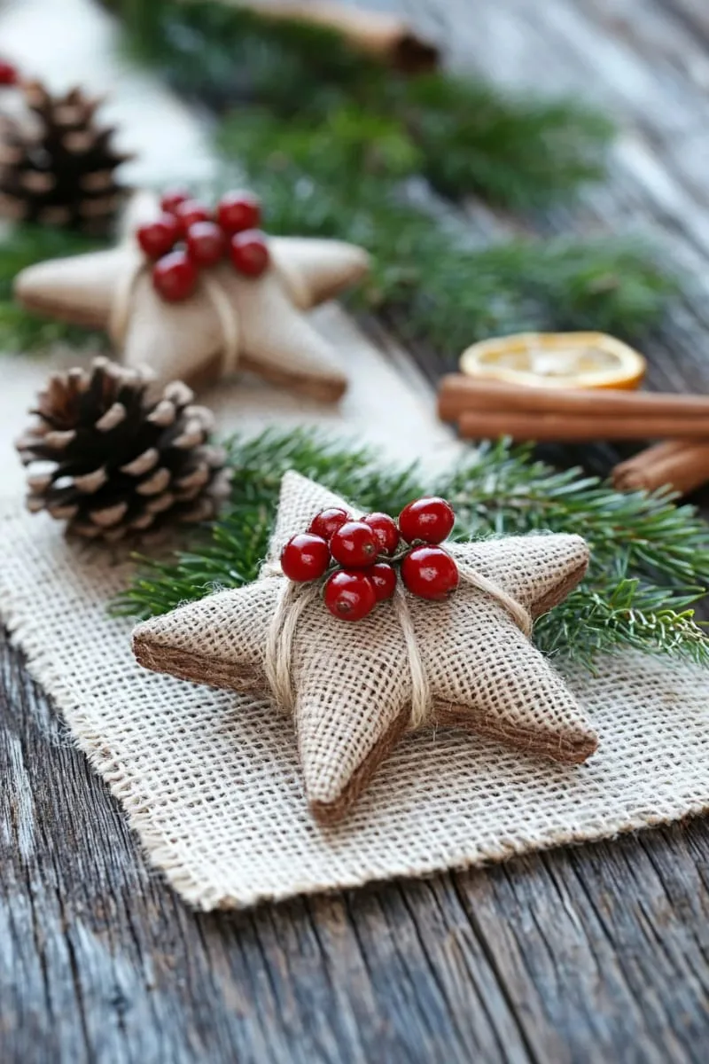 star-shaped twigs bound with jute and decorated with red berries 1
