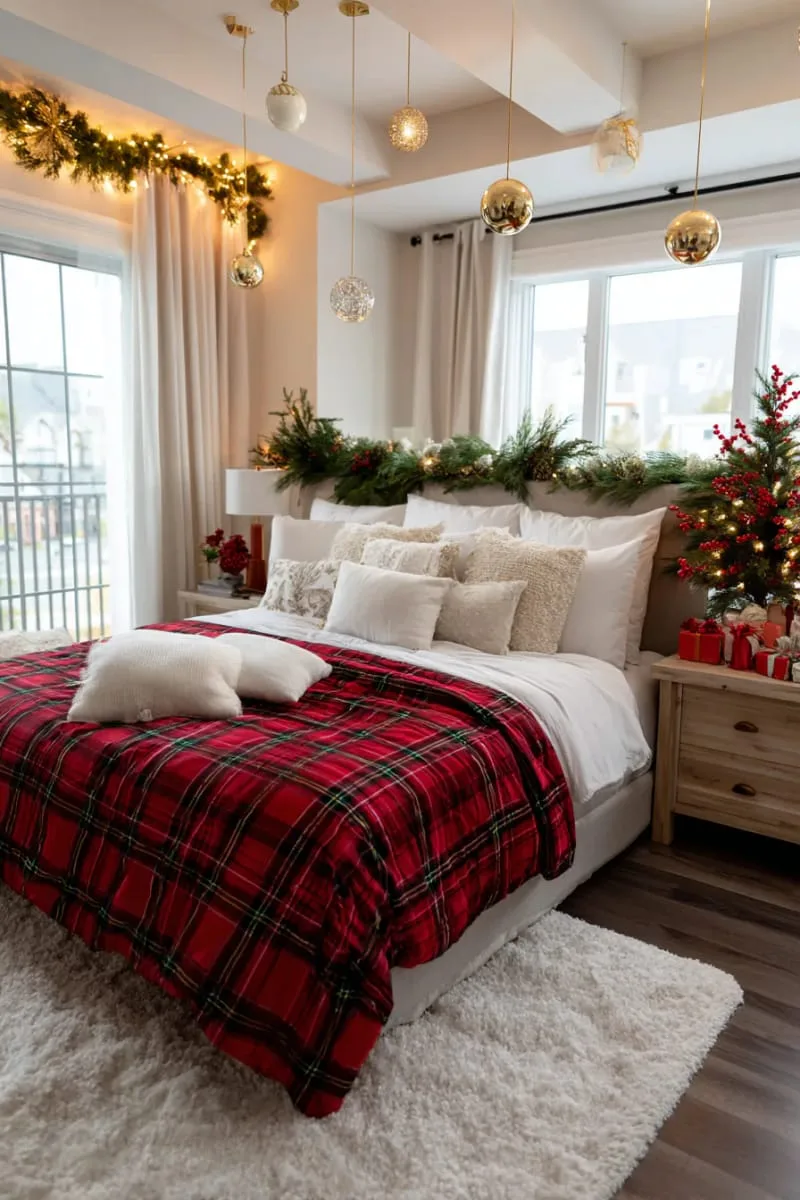 subtle gold ornaments dangling from ceiling hooks over the bed 1