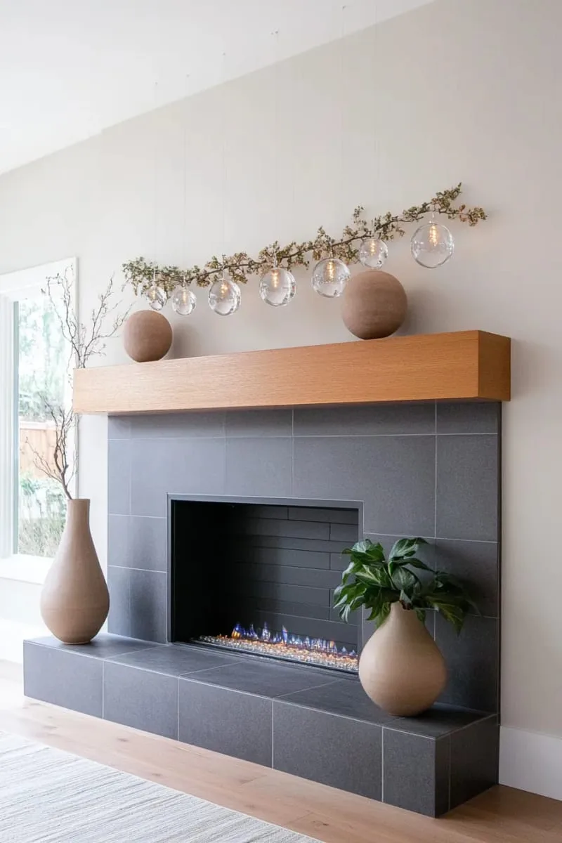 29 Best Christmas Decorations Trends You Can't Miss This Year 15 suspended crystal ball garland above a modern fireplace 1