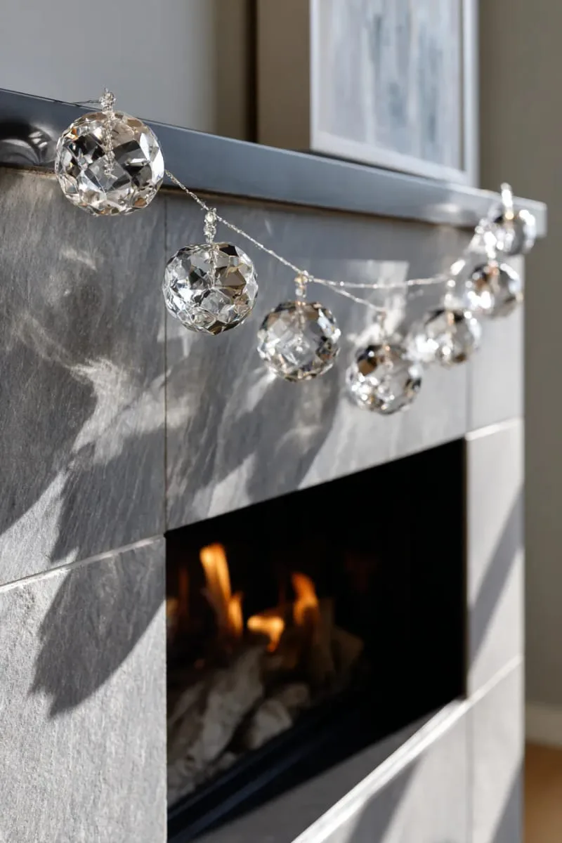 29 Best Christmas Decorations Trends You Can't Miss This Year 16 suspended crystal ball garland above a modern fireplace 1