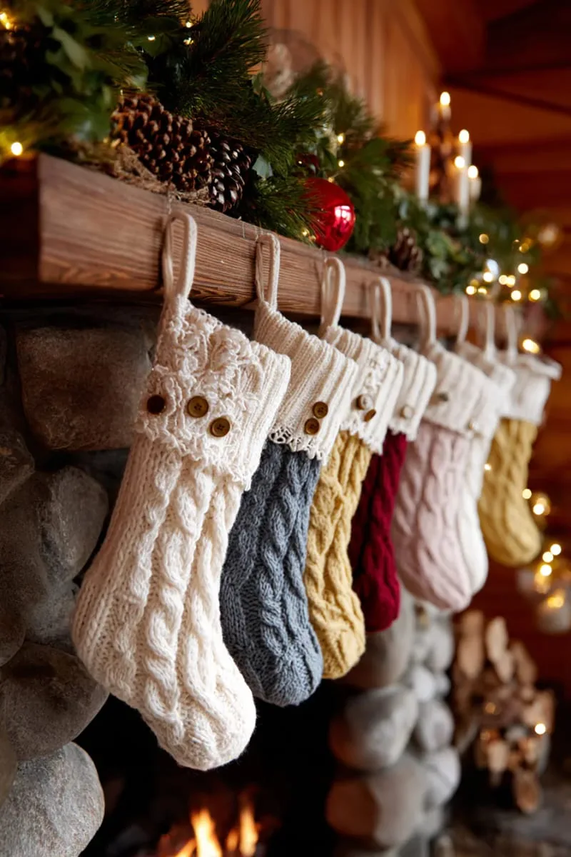 25 Upcycled Christmas Crafts DIY: Unique & Budget Friendly Decor Ideas 118 sweater-sleeve christmas stockings with lace and button embellishments 1