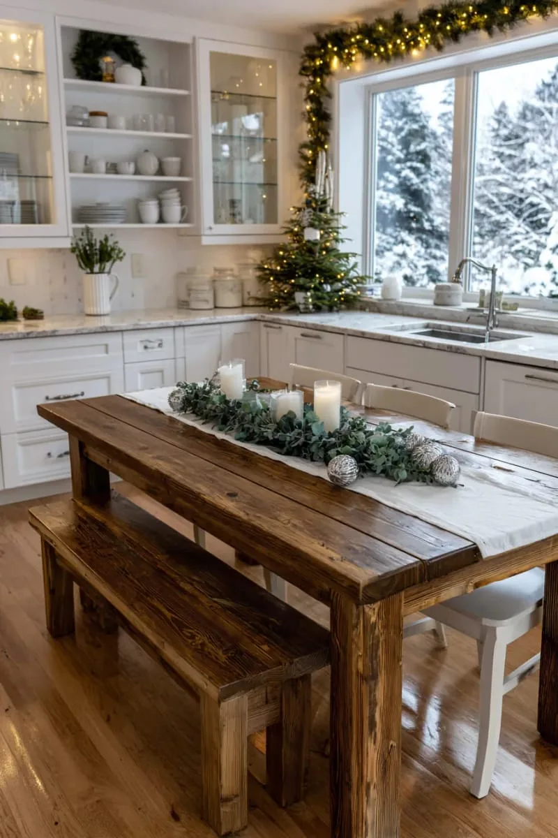 29 Simple Christmas Decor Ideas for a Beautiful Holiday Season 48 table runner made of fresh eucalyptus and silver baubles 1