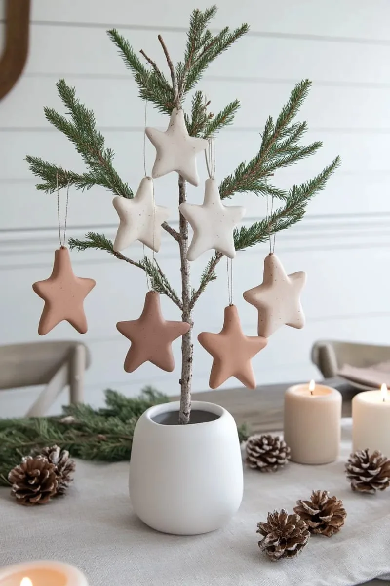 tabletop bare branch tree with clay star ornaments 1