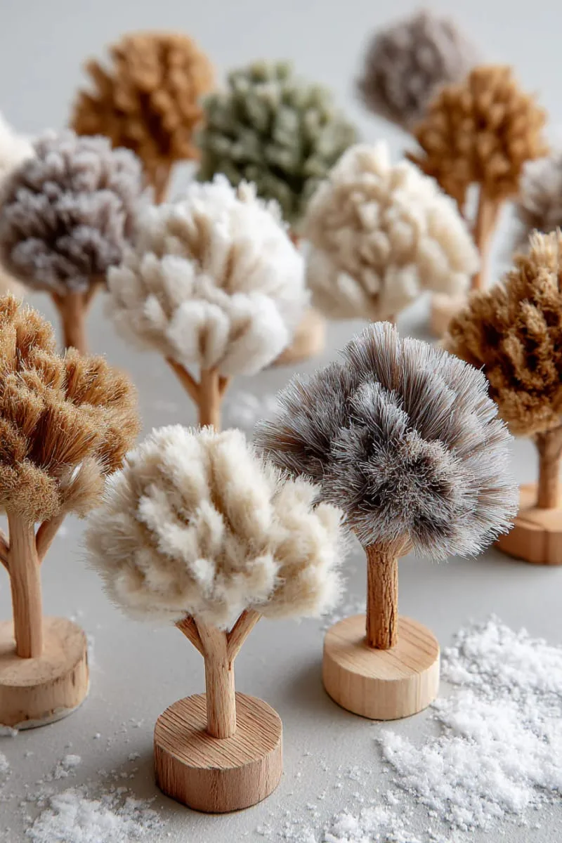 tiny bottle brush trees in oatmeal and taupe shades 1