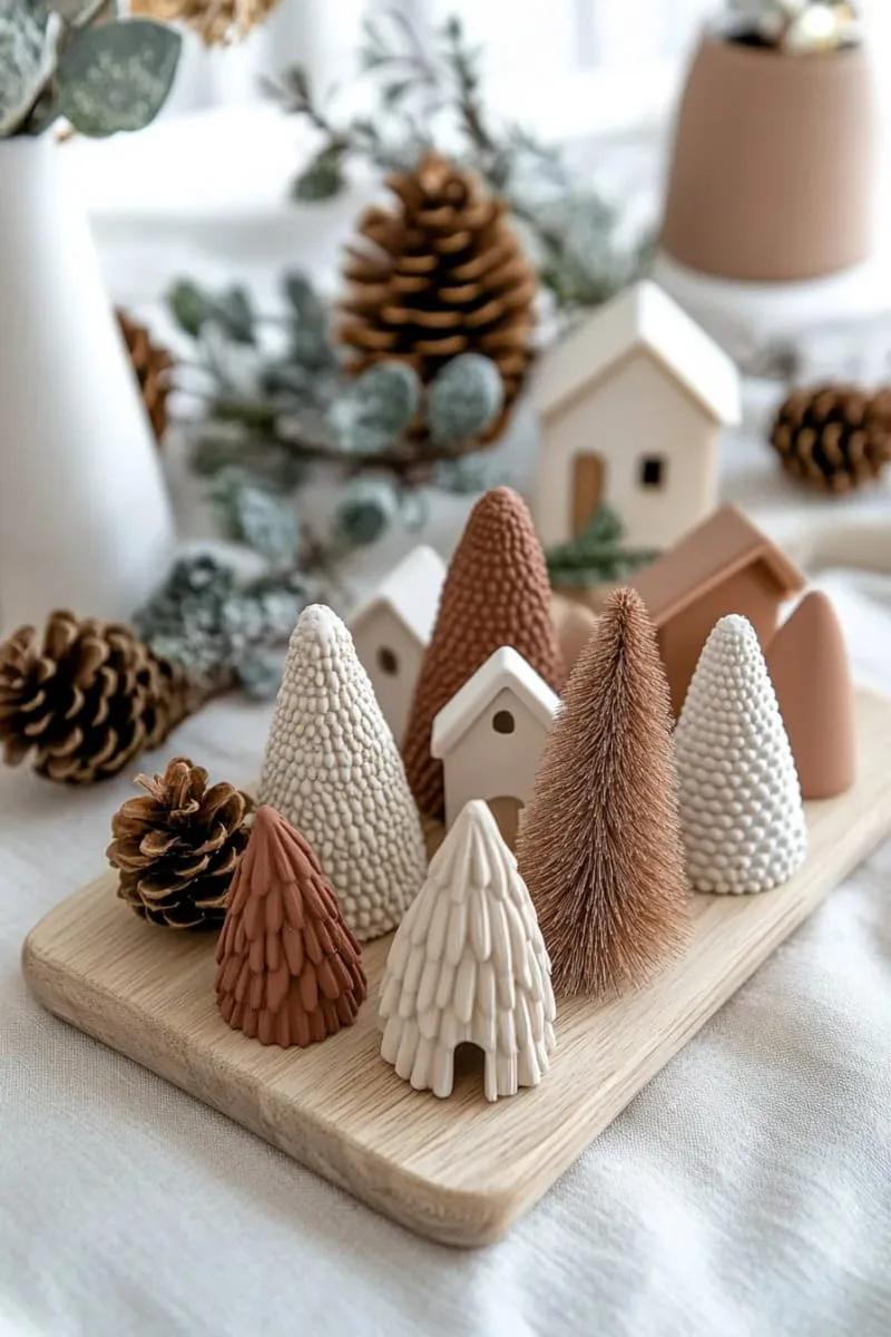 tiny bottle brush trees in oatmeal and taupe shades 1