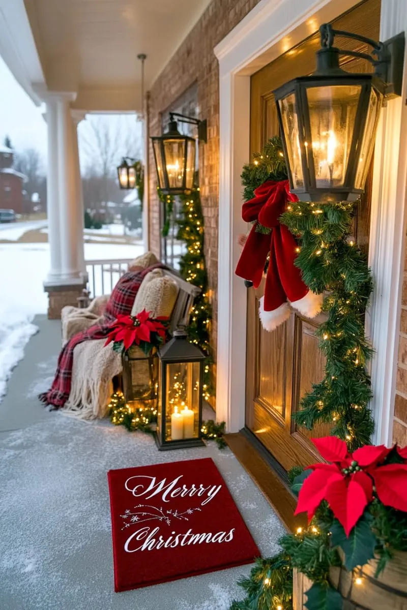 25 Traditional Christmas Decor Ideas with a Nostalgic Vintage Touch 54 traditional holiday doormat with “merry christmas” in bold, festive script 1