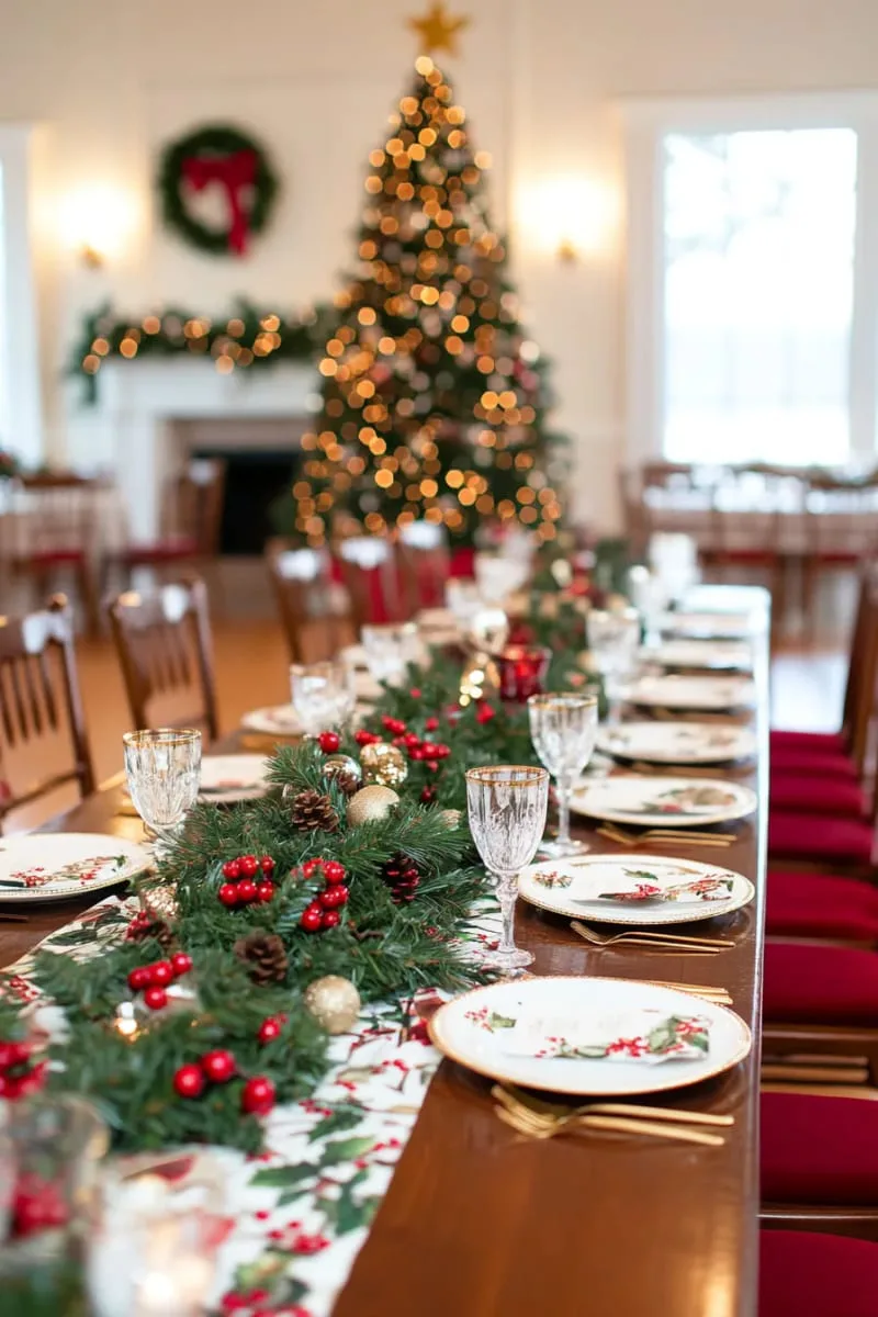 25 Traditional Christmas Decor Ideas with a Nostalgic Vintage Touch 30 traditional red-and-green table runner with antique gold flatware 1