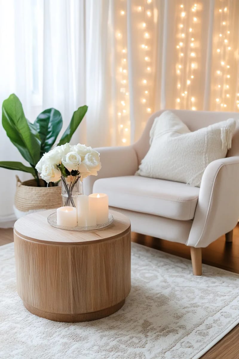 25 Gorgeous Winter Decor Ideas (Not Christmas) for a Serene Home 54 twinkling fairy light curtain behind sheer drapes 1