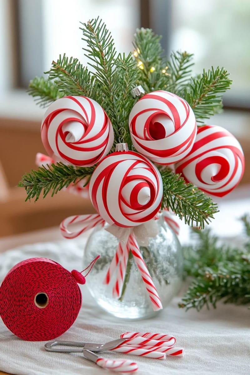 27 Unique Christmas Craft Decorations for Inspired Homes 84 twisted paper strip ornaments in candy cane red and white 1