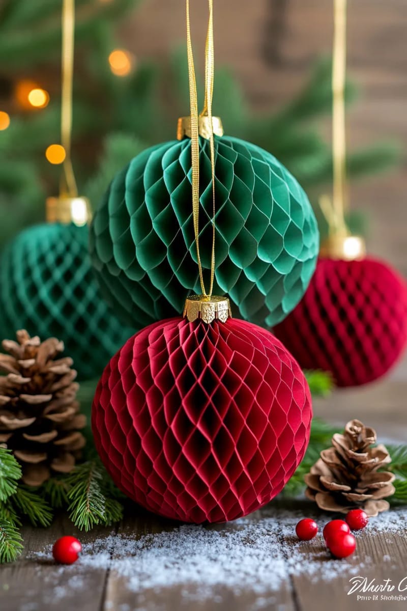 27 Stunning Christmas Decoration Crafts for a Unique 2025 39 two-tone honeycomb ball ornaments in classic christmas colors 1