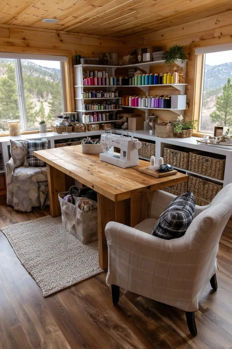 15 Sewing Room Organization Ideas to Declutter and Inspire Creativity 33 under-desk pull-out fabric bins for concealed yet reachable storage 1