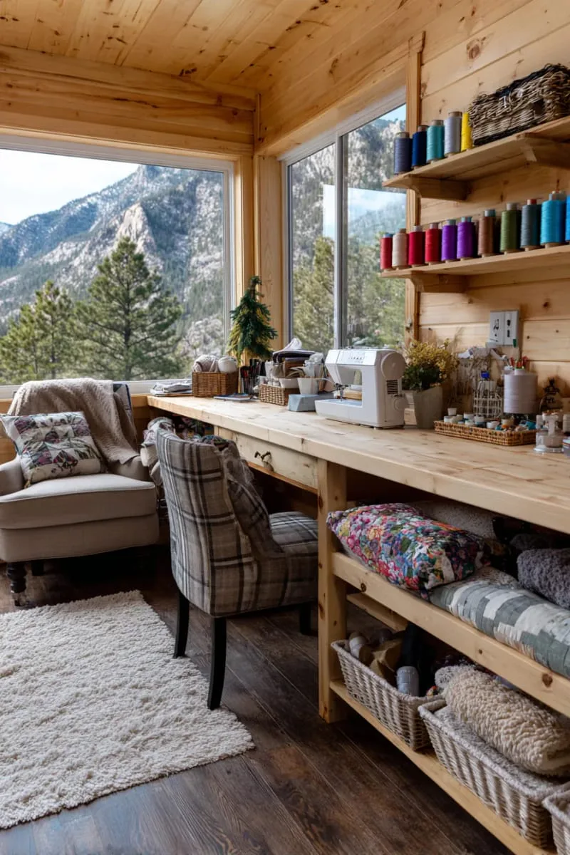 15 Sewing Room Organization Ideas to Declutter and Inspire Creativity 37 under-desk pull-out fabric bins for concealed yet reachable storage 1