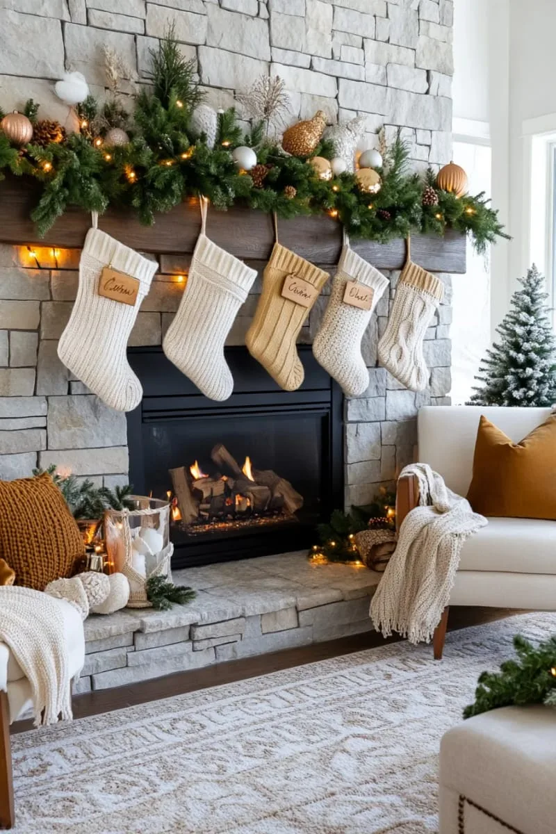 upcycled sweater stockings with wooden name tags 1