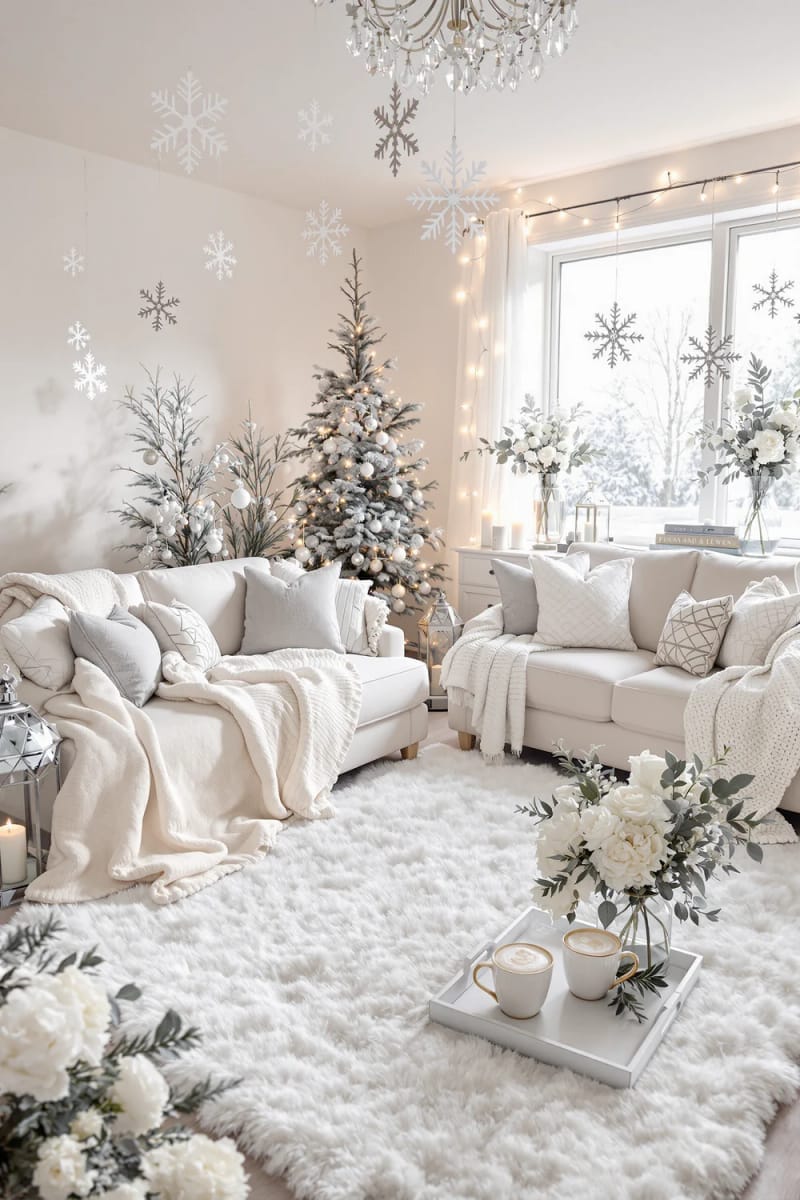 use a snowy white faux fur rug to create a winter wonderland effect 1