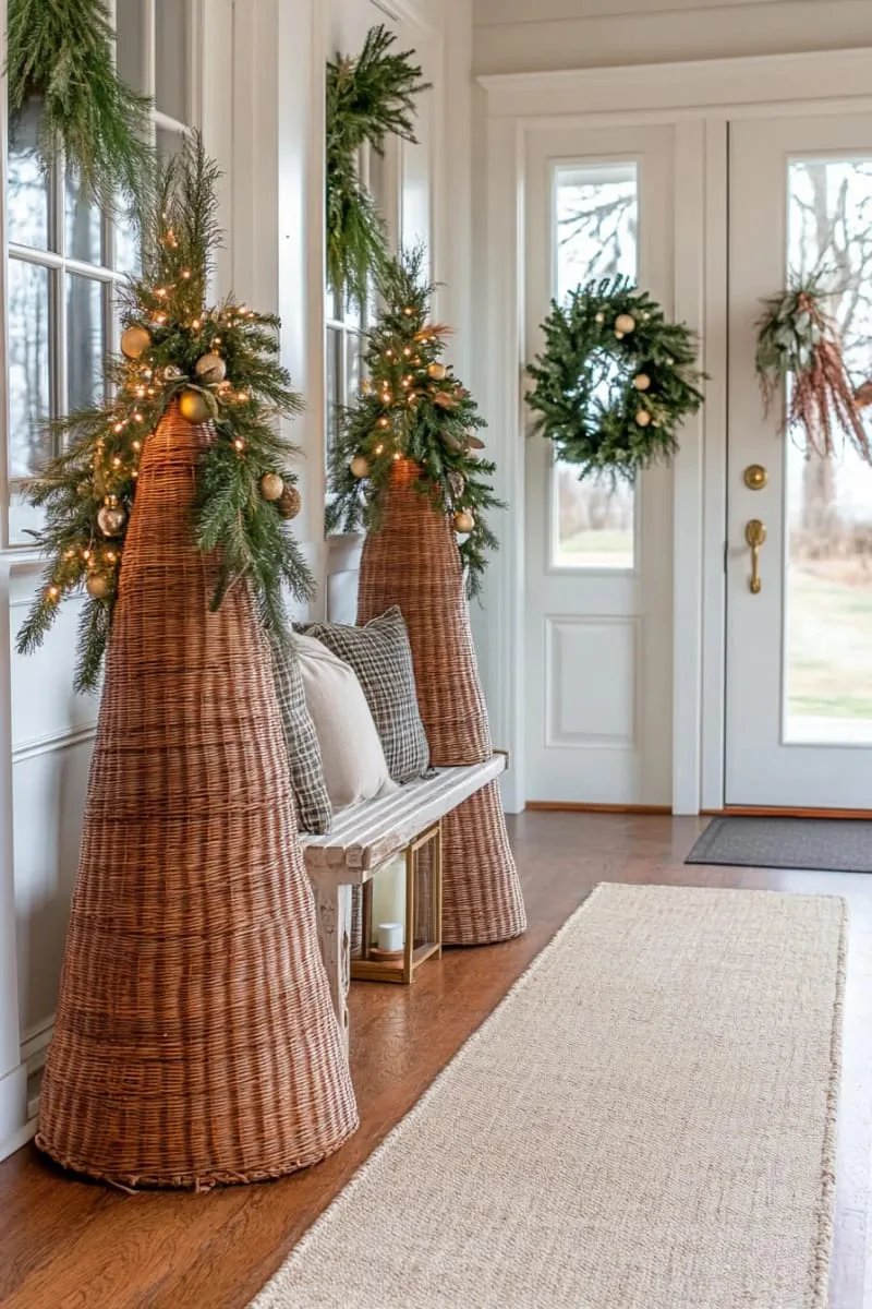 27 Sustainable Christmas Trees For Cheap and Eco-Friendly Decor 13 use woven rattan cones as elegant, small christmas trees for the entryway. 1