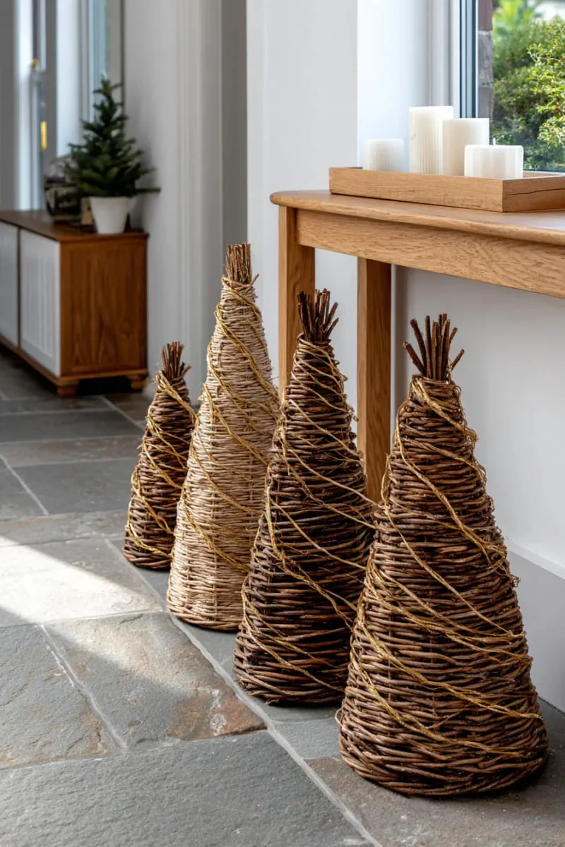 27 Sustainable Christmas Trees For Cheap and Eco-Friendly Decor 15 use woven rattan cones as elegant, small christmas trees for the entryway. 1