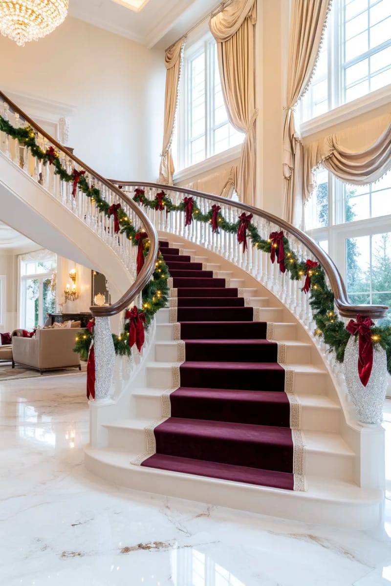 velvet bows and crystal icicles on a grand staircase 1