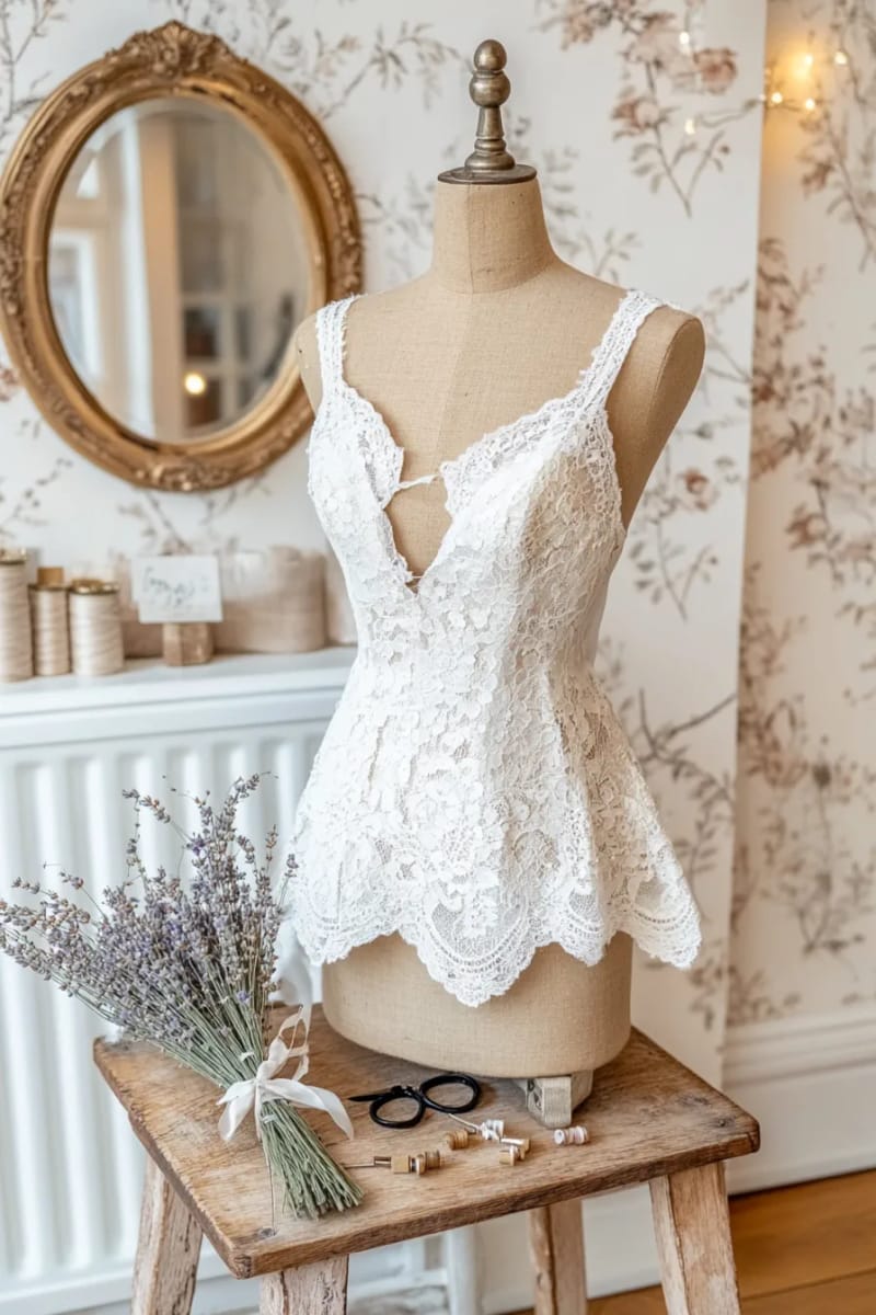 vintage dress form wrapped in twinkle fairy lights 1