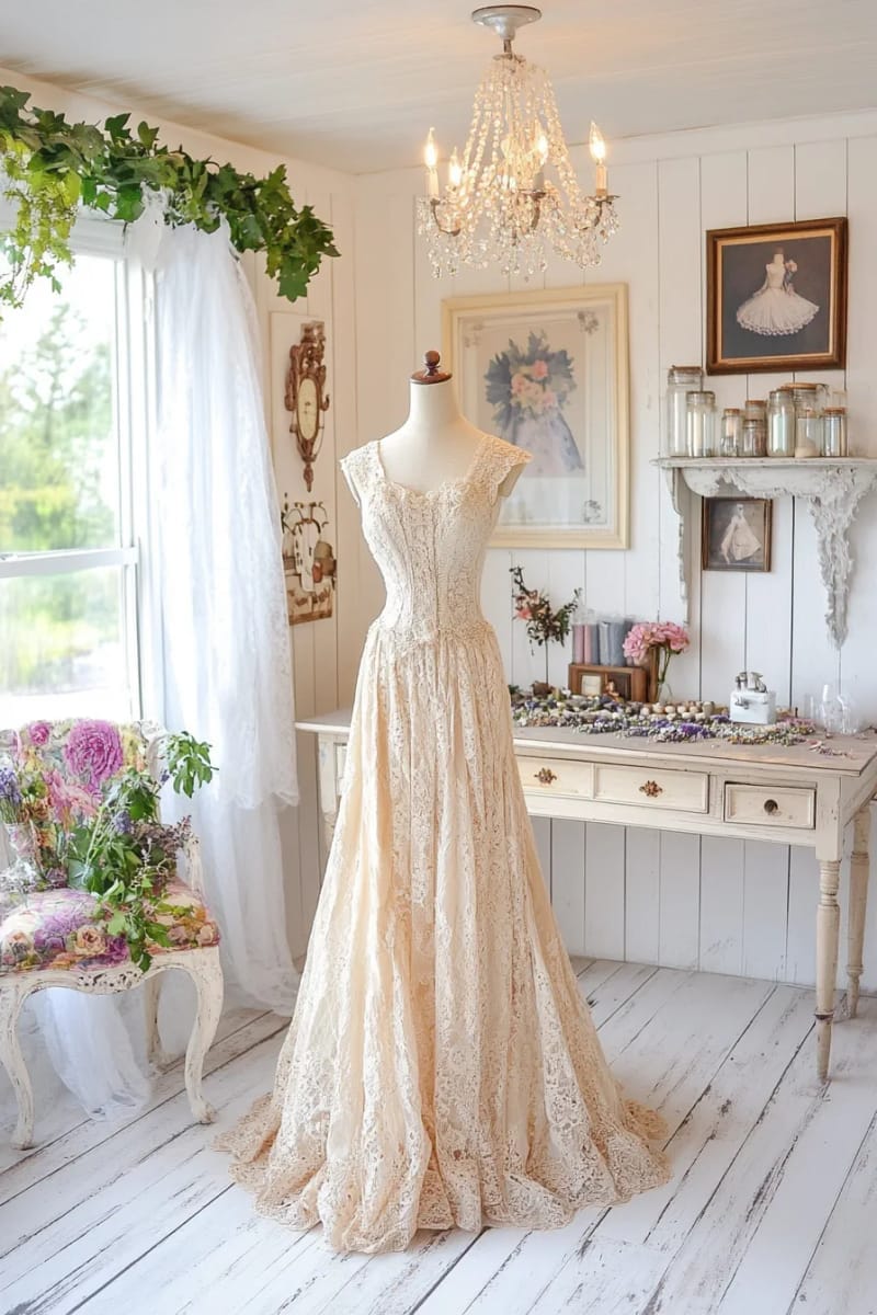 vintage dress form wrapped in twinkle fairy lights 1