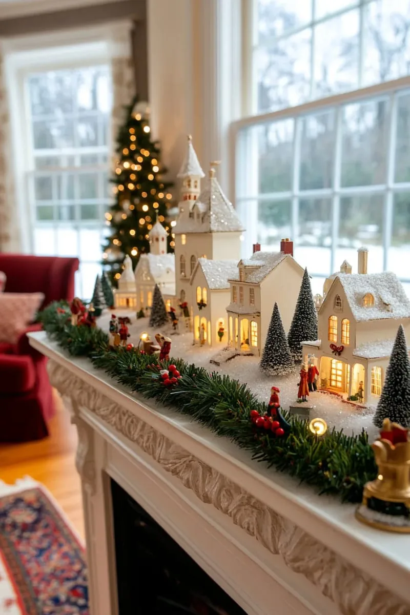 vintage-inspired christmas village with glowing miniature houses 1