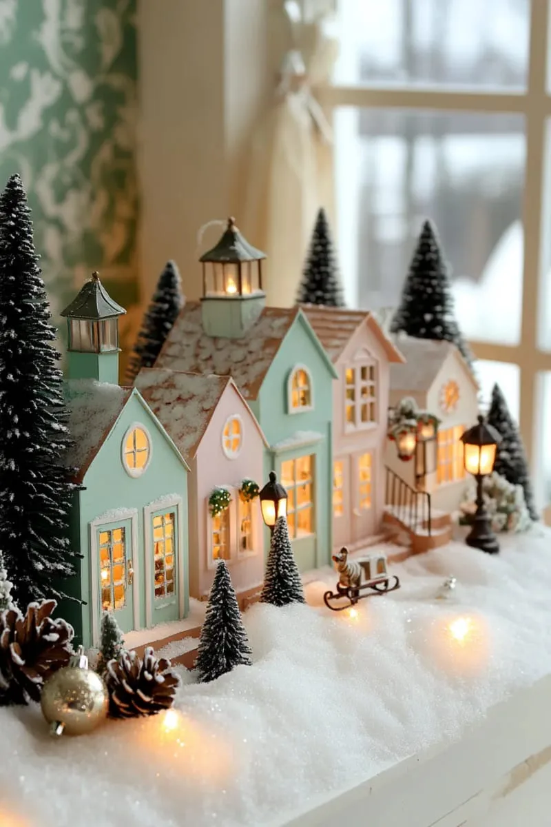 vintage-inspired christmas village with glowing miniature houses 1