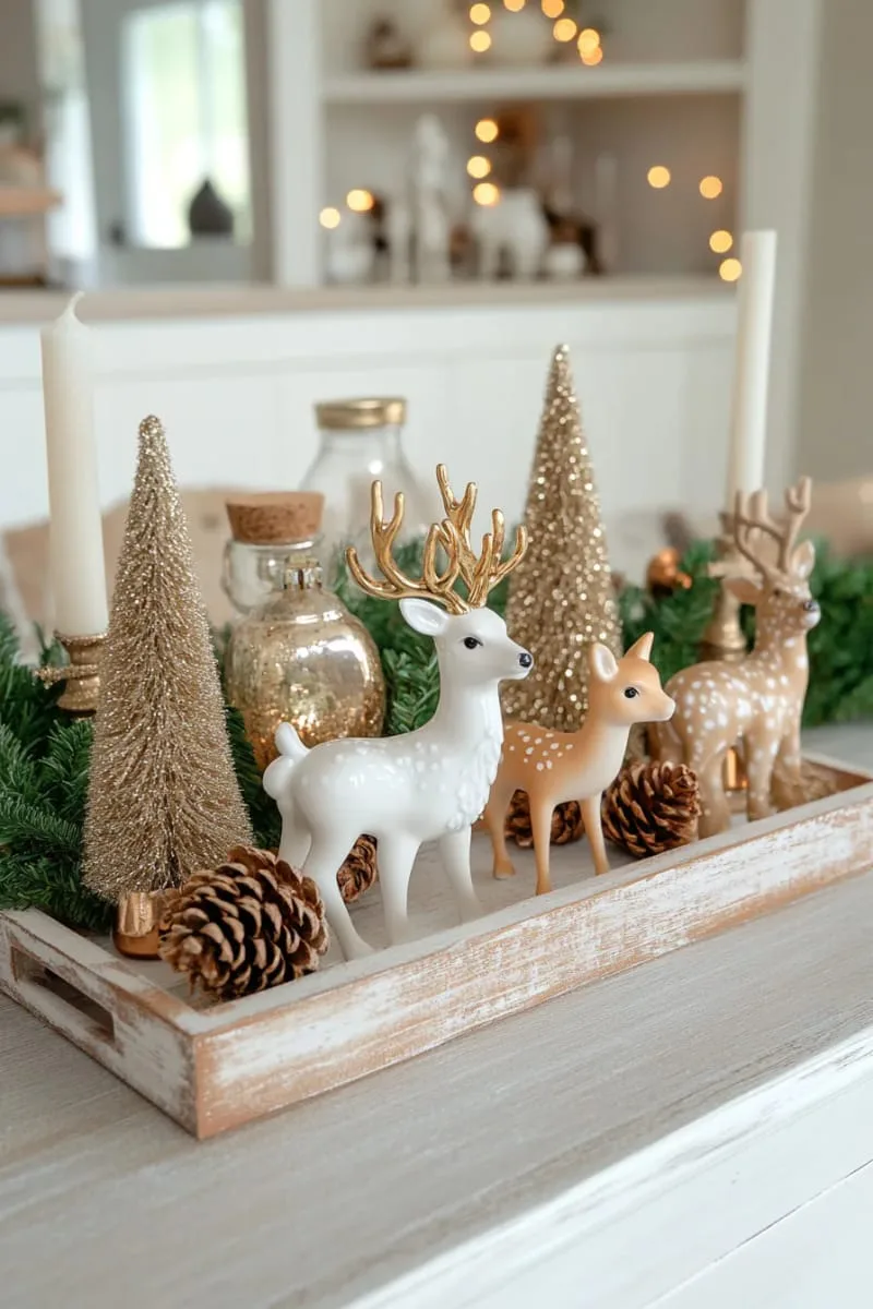 25 New Gorgeous White Christmas Decor Ideas That Wow 47 vintage-inspired white ceramic deer and woodland creatures vignette 1