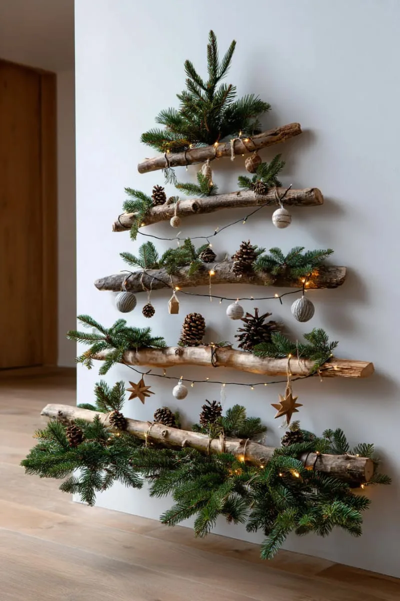 29 Simple Christmas Decor Ideas for a Beautiful Holiday Season 28 wall-mounted christmas tree made from layered branches 1