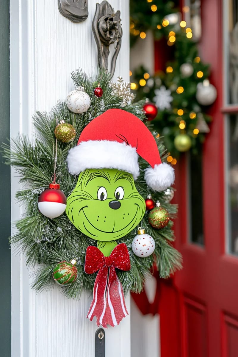 whimsical grinch door sign with playful layered cardstock 1