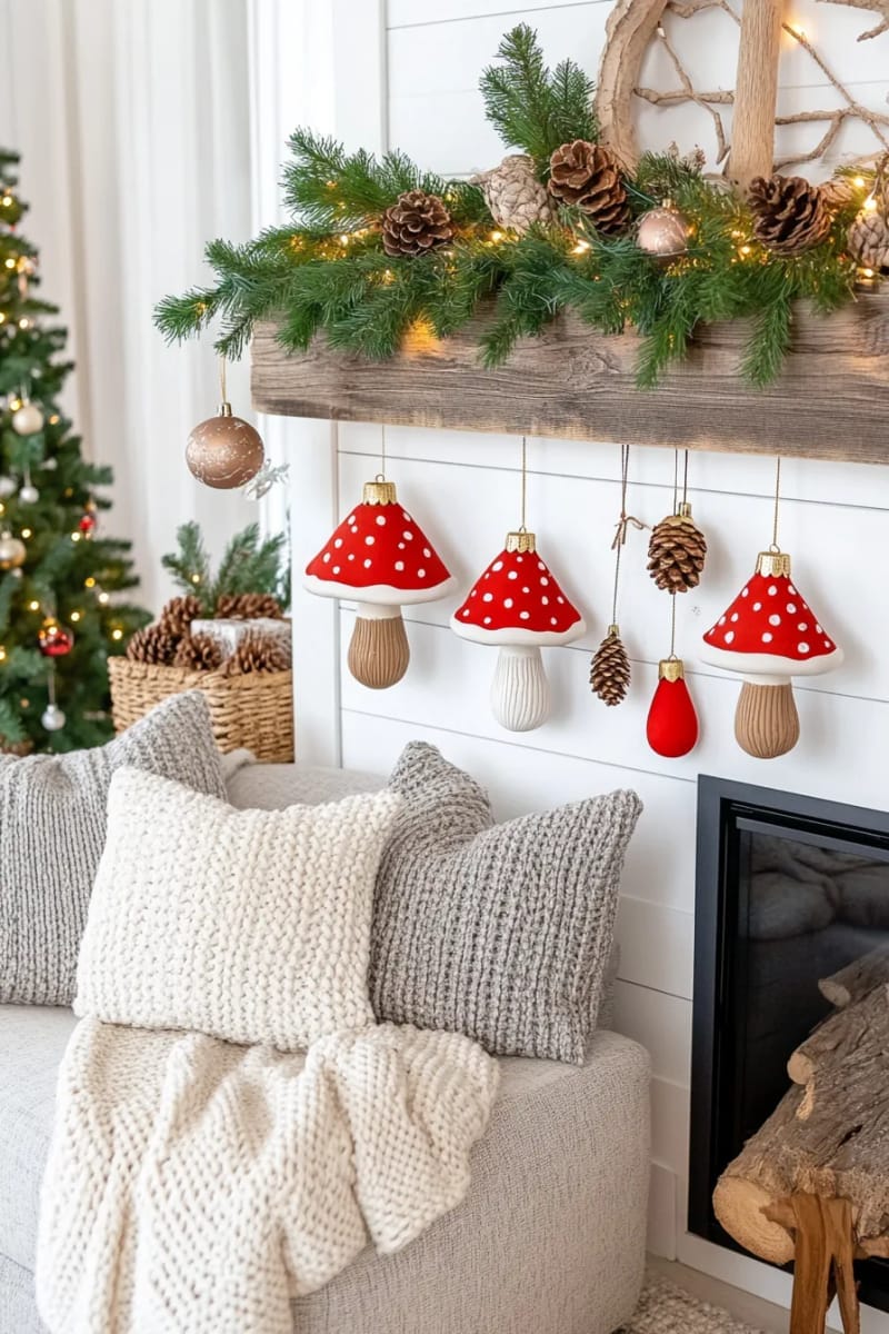 whimsical mushroom ornaments crafted from air dry clay and paint 1