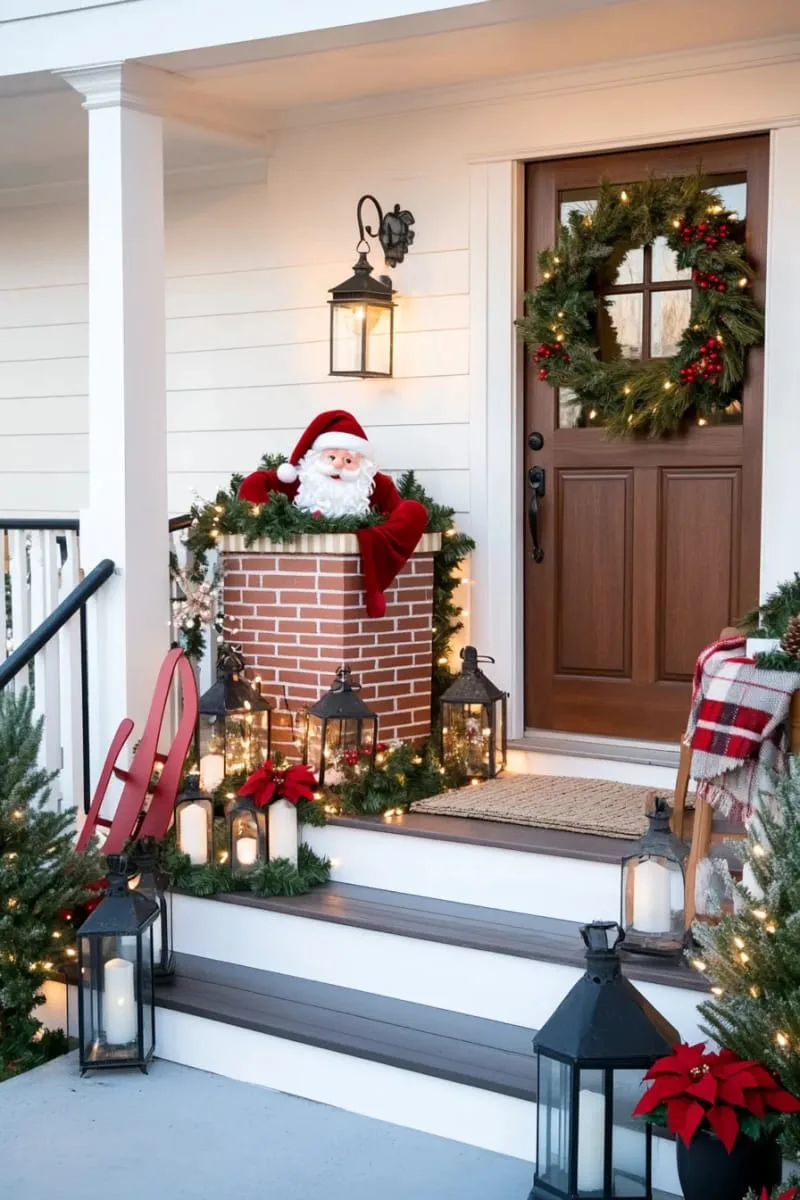 29 Best Christmas Decorations Trends You Can't Miss This Year 82 whimsical “santa stuck in the chimney” plush for the front porch 1