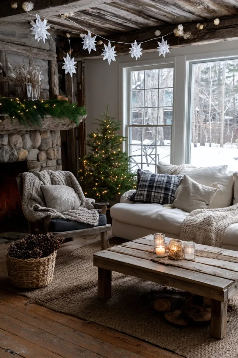 29 Simple Christmas Decor Ideas for a Beautiful Holiday Season 29 white origami snowflakes hanging in front of a window 1