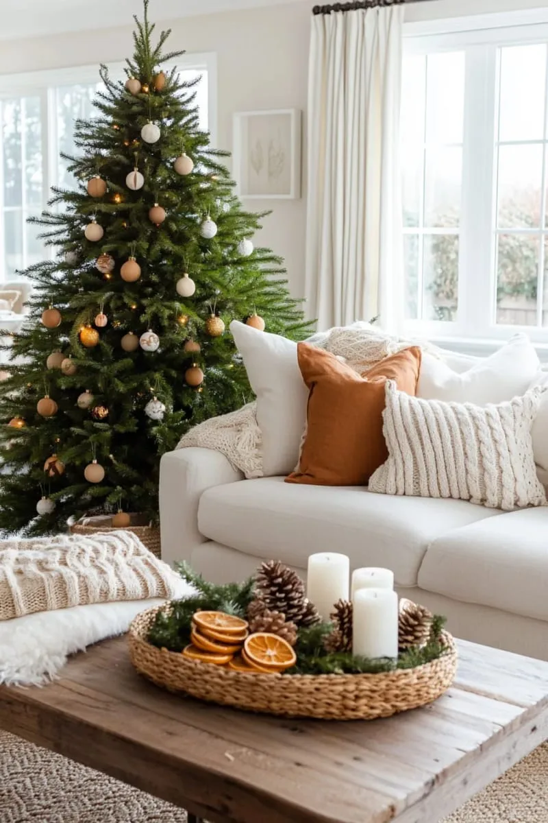 wooden bead ornaments on a natural pine tree 1