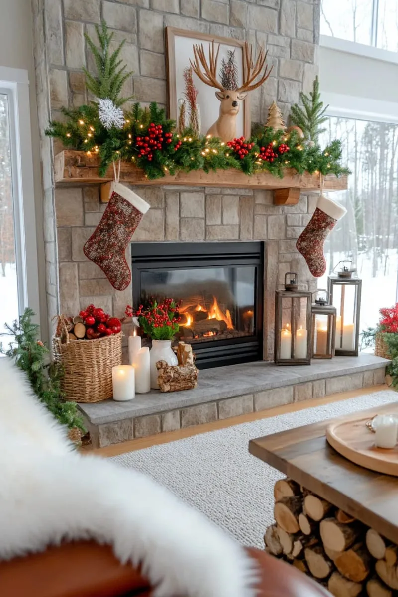 woodland deer, faux fur stockings, and pine sprigs for rustic charm 1
