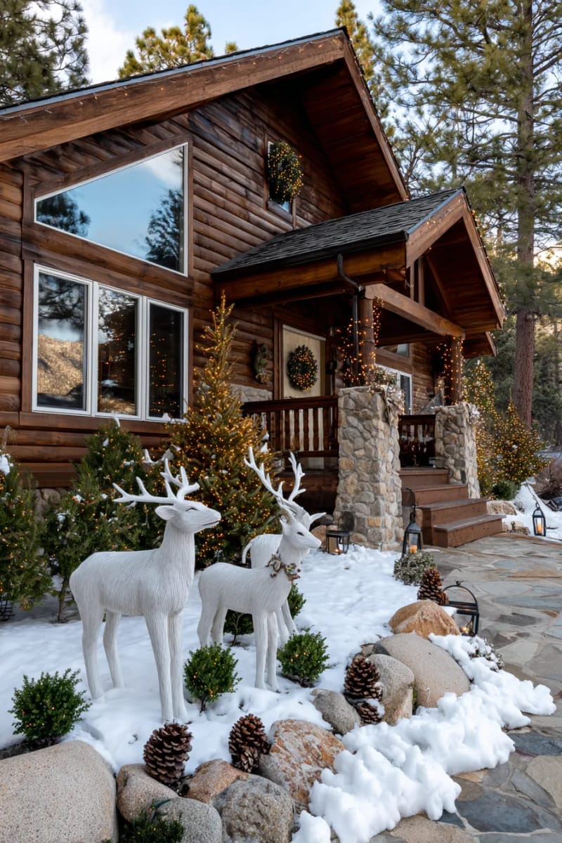 woodland reindeer and pine tree silhouettes casting dramatic shadows on the house 1
