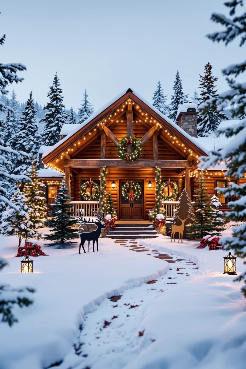 woodland reindeer and pine tree silhouettes casting dramatic shadows on the house 1