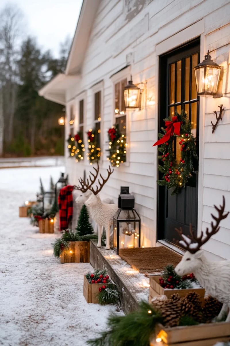 woodland reindeer and pine tree silhouettes casting dramatic shadows on the house 1